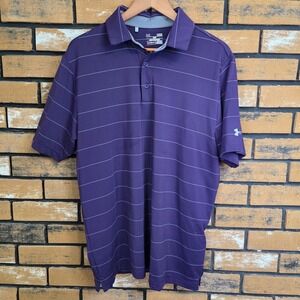 Under Armour Mens Heatgear Loose Polo Golf‎ Shirt Short Sleeve Purple Large Logo